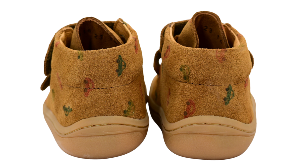 Barfußschuhe für Kinder mit zwei Klettverschlüssen, geschlossene Zehen und geschlossener Fersenbereich, Rückansicht, Paar