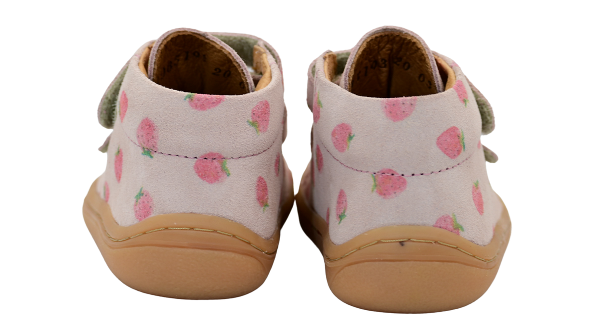 Barfußschuhe für Kinder mit zwei Klettverschlüssen, geschlossene Zehen und geschlossener Fersenbereich, Rückansicht, Paar