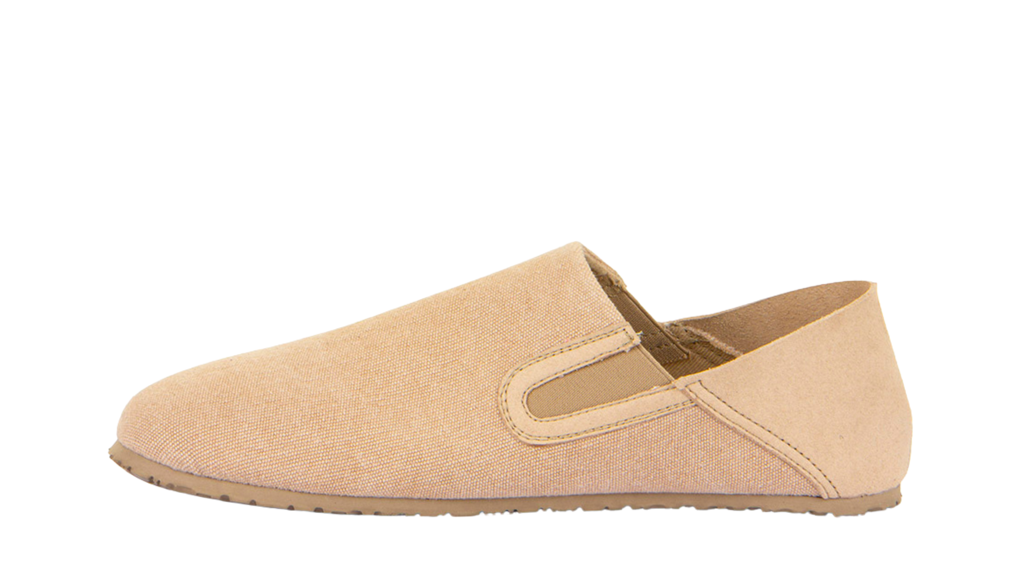 Barfußschuhe als Slipper mit elastischem Einsatz, geschlossene Zehen und geschlossener Fersenbereich, einzelner Schuh, Seitenansicht innen