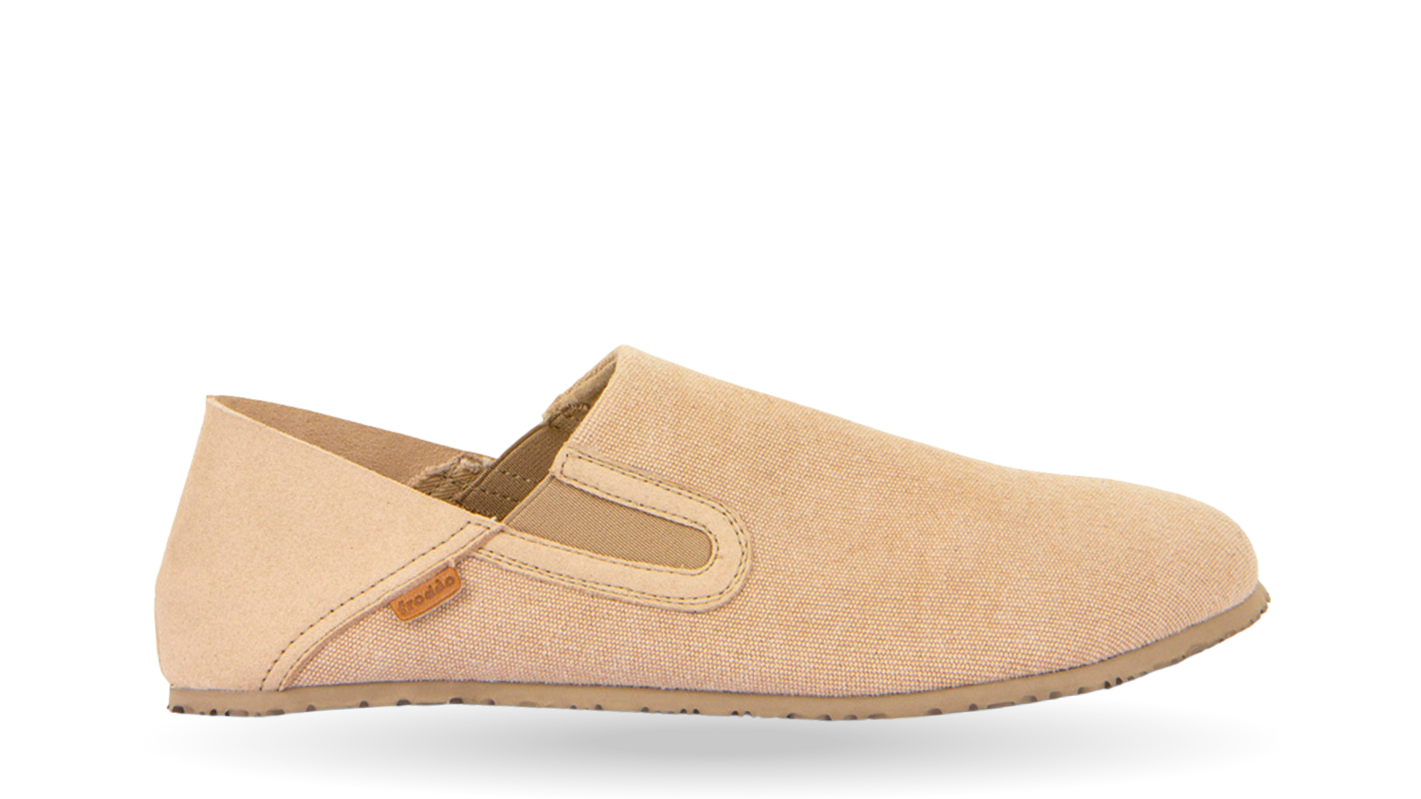 Barfußschuhe als Slipper mit elastischem Einsatz, geschlossene Zehen und geschlossener Fersenbereich, einzelner Schuh, Seitenansicht außen