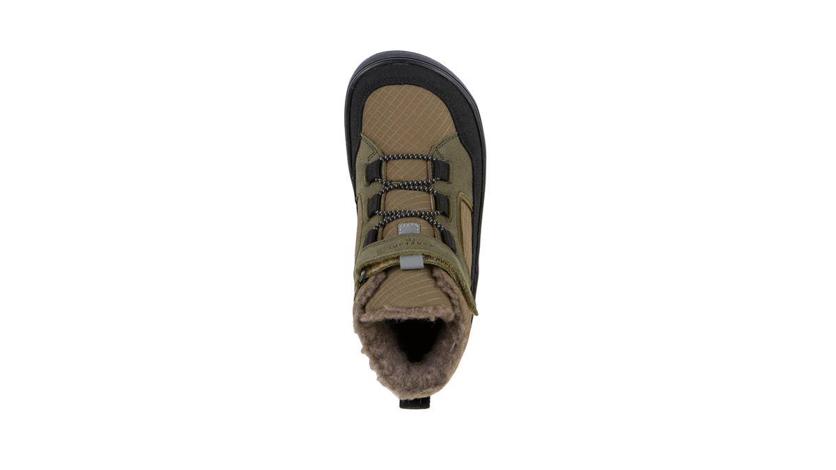 Gefütterter Kinder-Barfußschuh mit Klettverschluss, Schnellverschluss und geschlossenen Zehen, Draufsicht
