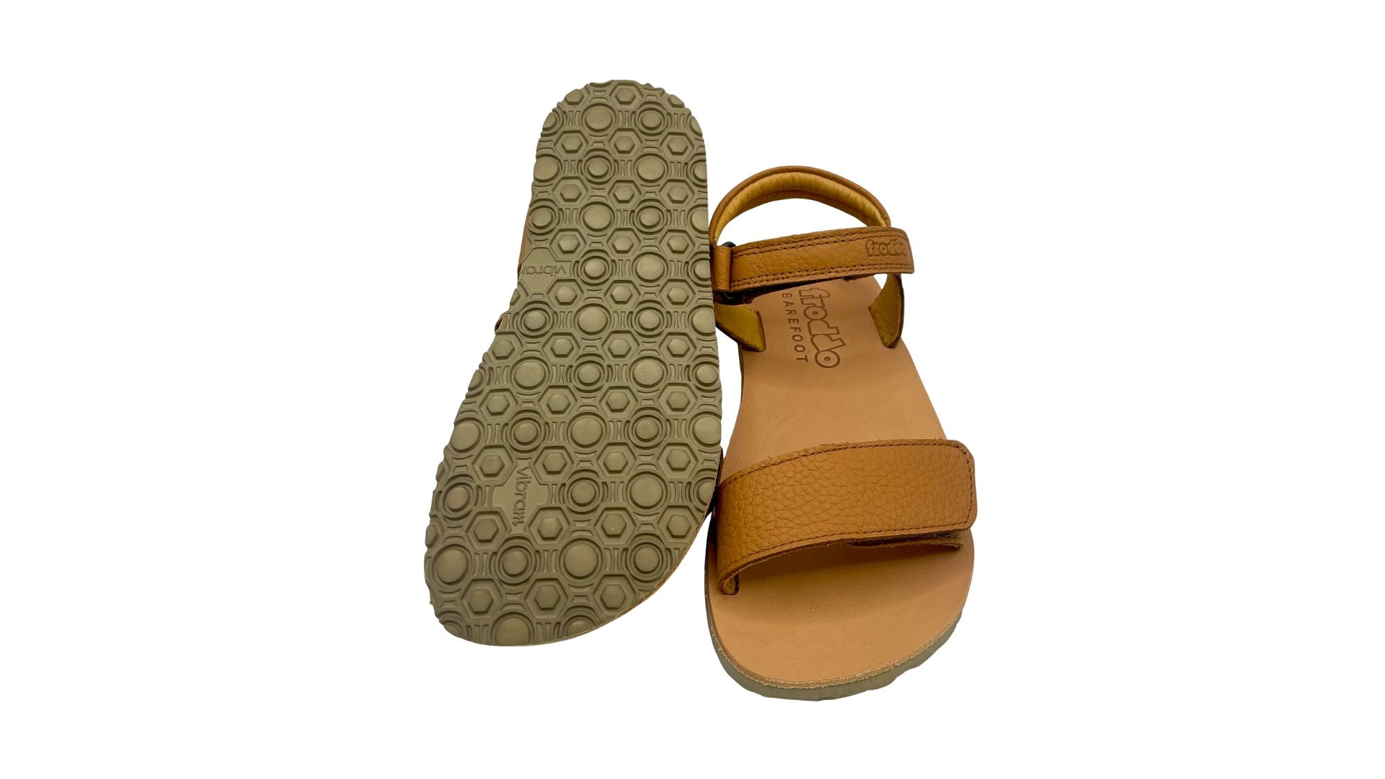 Barfußsandalen für Kinder mit flexibler profilierter Sohle, Ansicht von unten, Paar