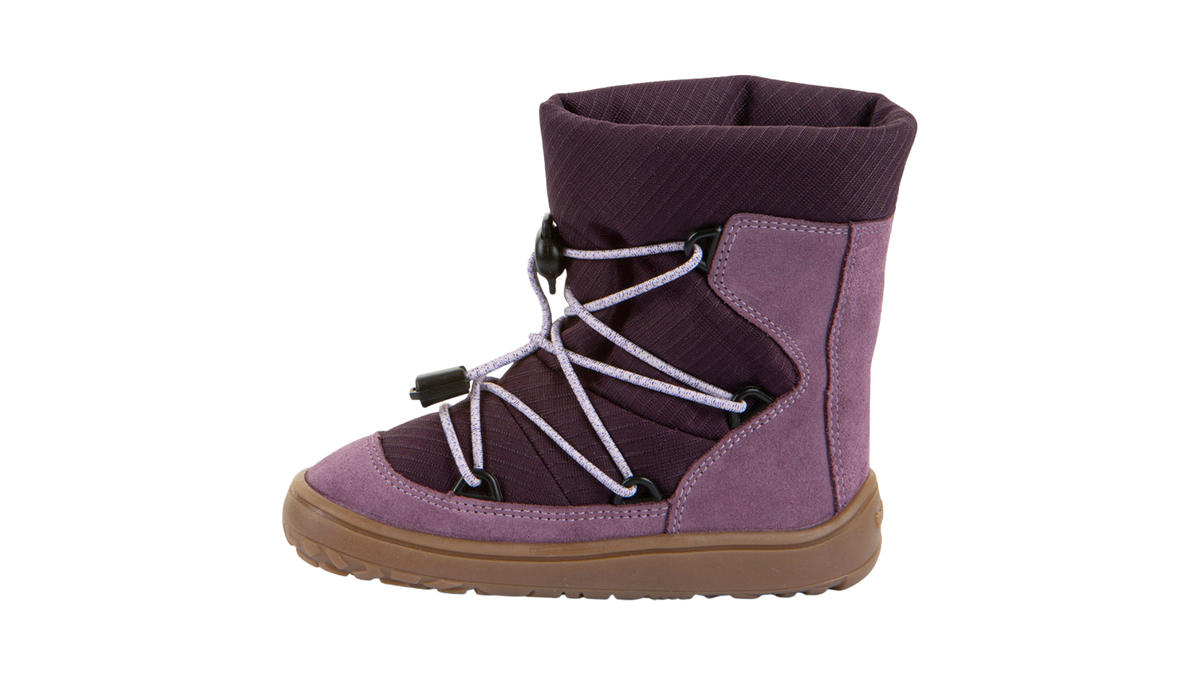 Halbhoher Kinder-Barfußstiefel mit breiter Zehenbox, Schnellschnürsystem und geschlossenen Zehen, Seitenansicht innen