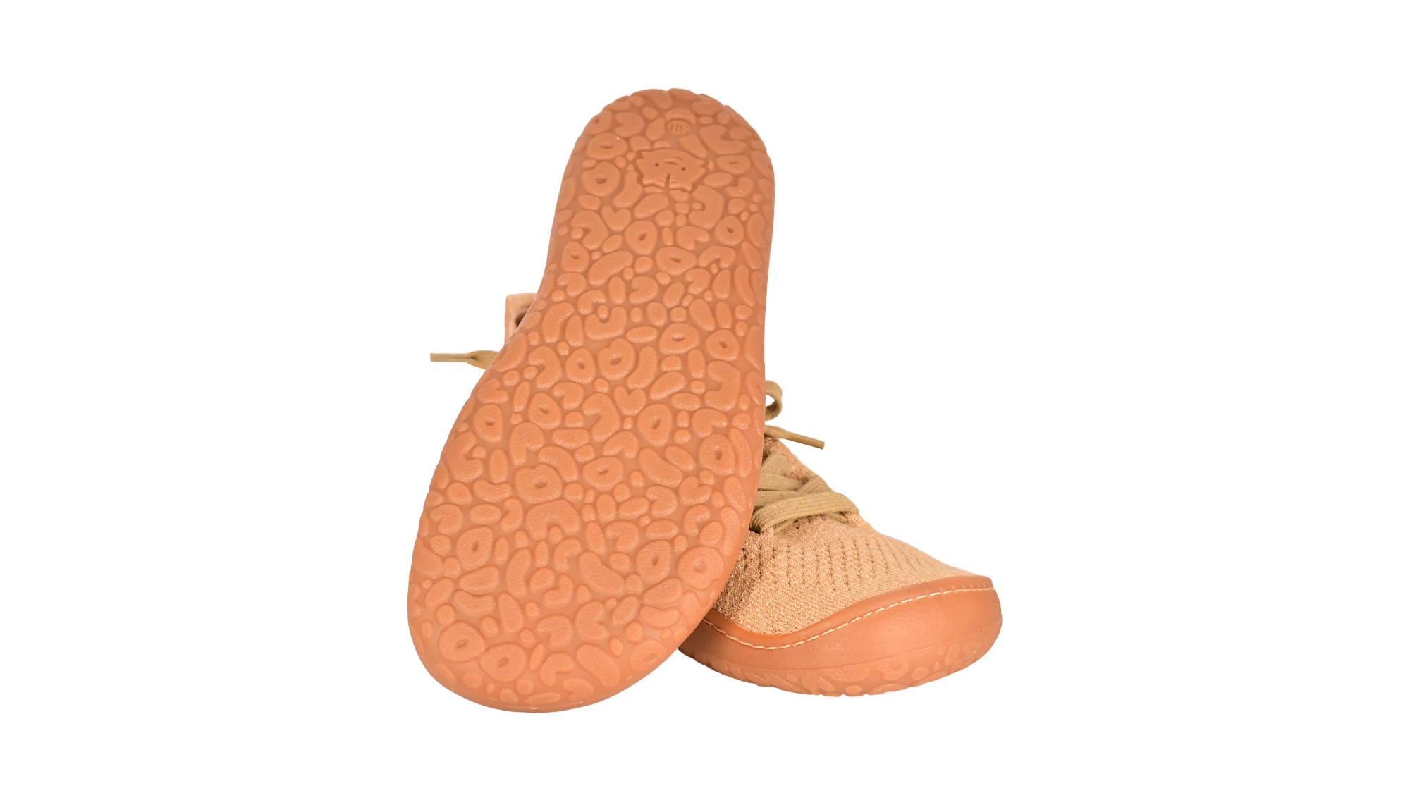 Barfußschuh mit Schnürsenkeln, geschlossener Zehenbox und geschlossenem Fersenbereich, flexible Sohle, Draufsicht und Ansicht von unten