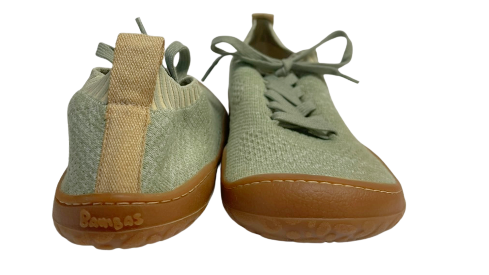 Barfußschuh mit Schnürsenkeln, geschlossener Zehenbox und geschlossenem Fersenbereich, flexible Sohle, Rück- und Vorderansicht, Paar