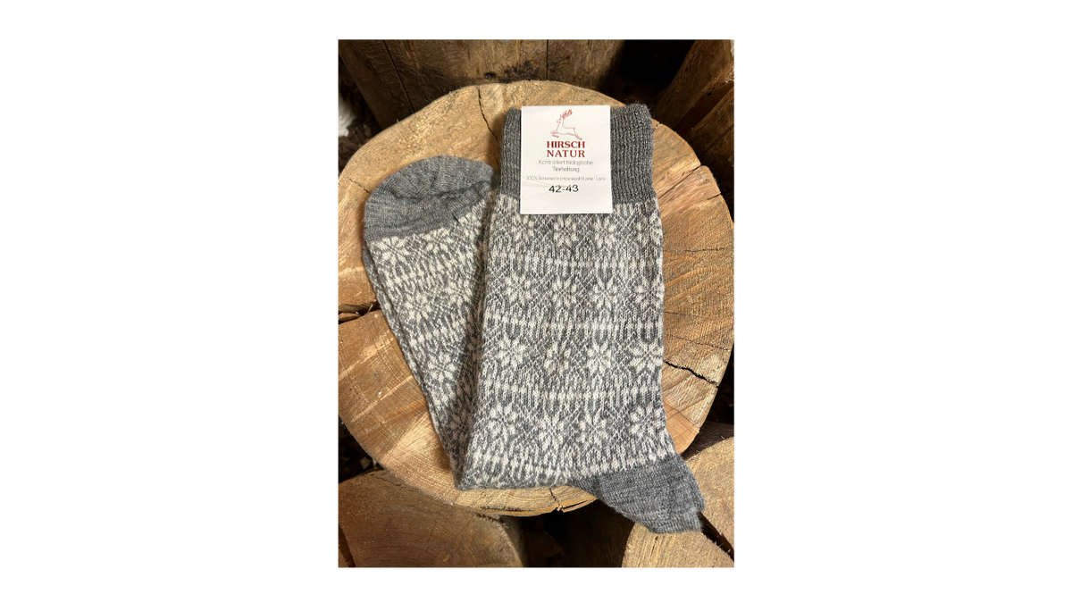Socken ohne separate Zehen, wadenhoher Schaft, elastischer Bund, gemustertes Schaftteil, verstärkter Fersen- und Zehenbereich, Draufsicht