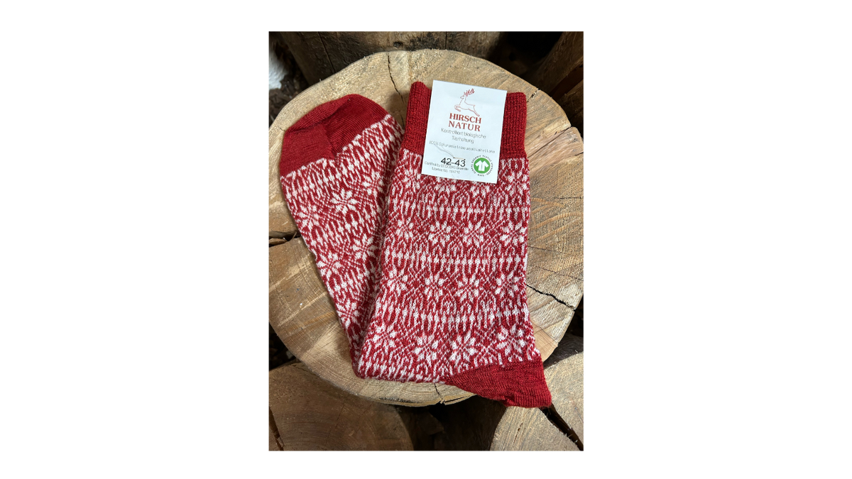 Socken ohne separate Zehen, wadenhoher Schaft, elastischer Bund, gemustertes Schaftteil, verstärkter Fersen- und Zehenbereich, Draufsicht