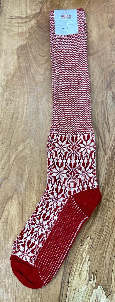 Socken ohne separate Zehen, knielanger Schaft, elastischer Bund, gemustertes Schaftteil, verstärkter Fersen- und Zehenbereich, Draufsicht