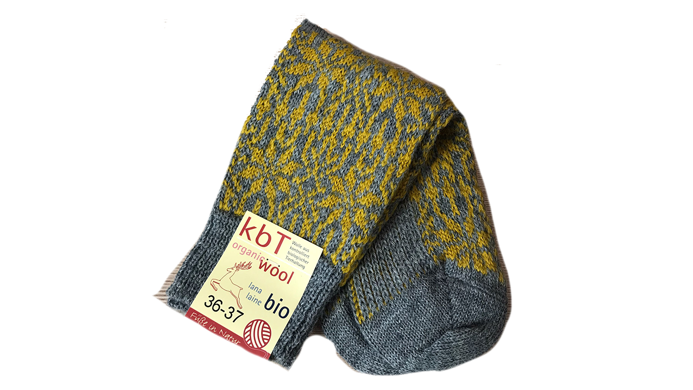 Socken ohne separate Zehen, wadenhoher Schaft, elastischer Bund, gemustertes Schaftteil, verstärkter Fersen- und Zehenbereich, Draufsicht