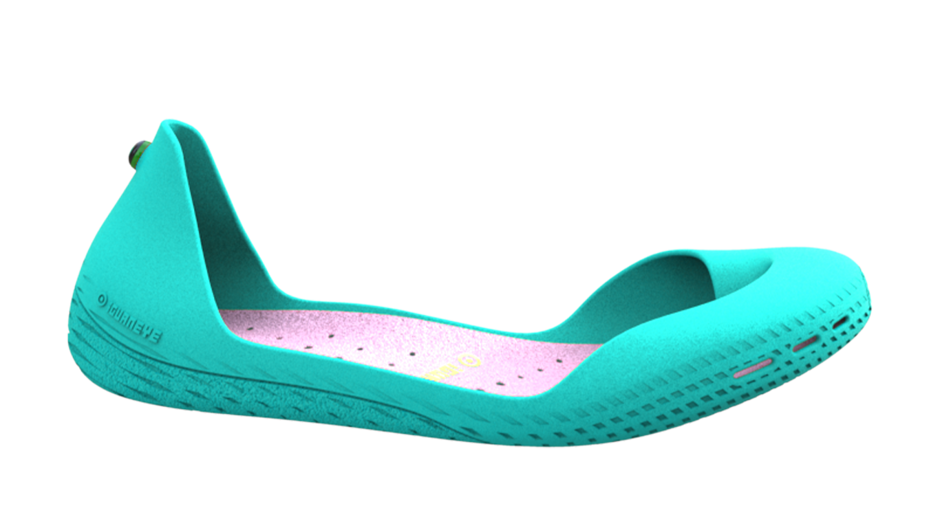 Barfußschuh mit geschlossener Zehenbox und geschlossenem Fersenbereich, einteiliges Design ohne Verschluss, flexible Sohle, Seitenansicht außen