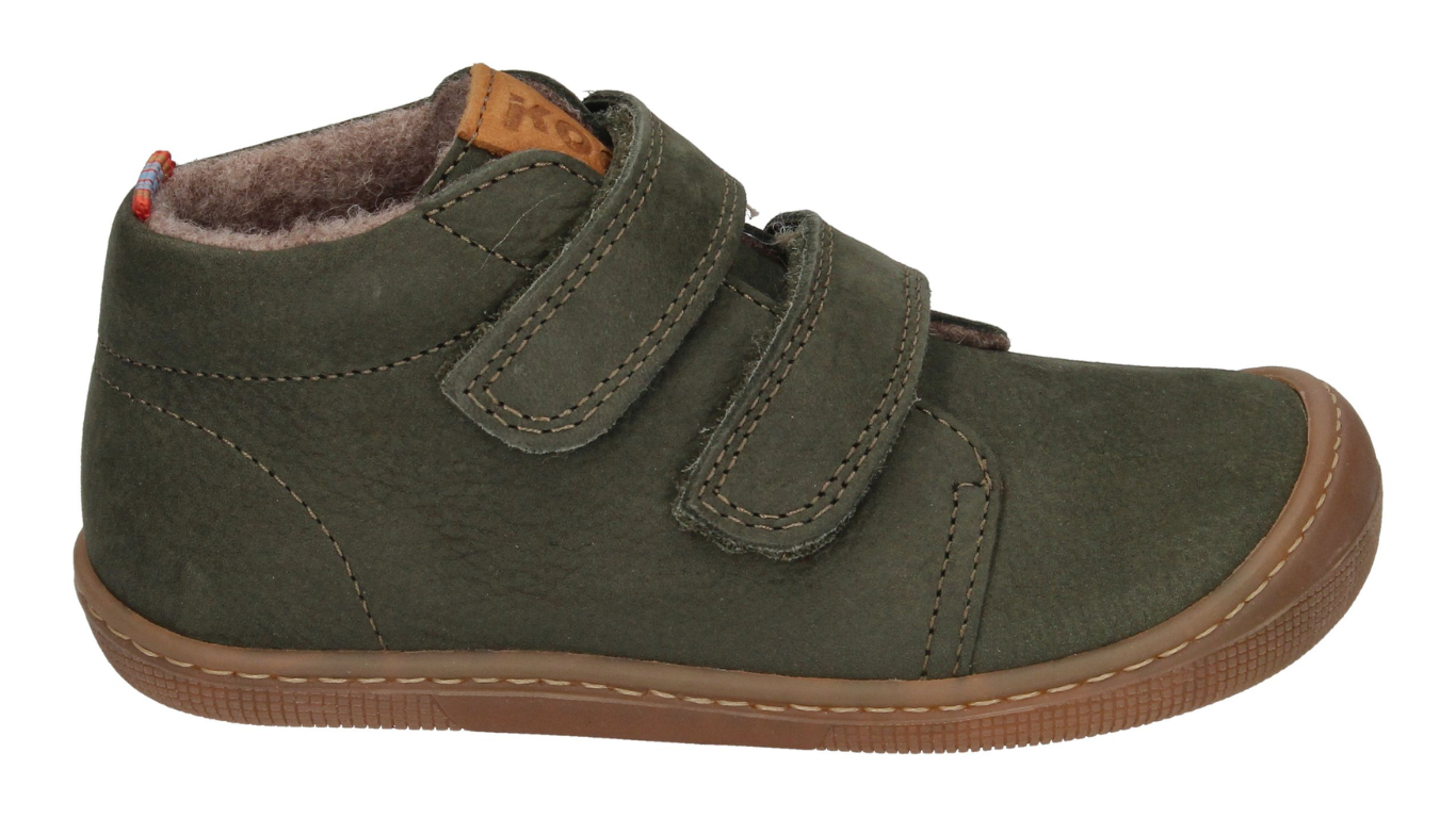 Barfußschuh für Kinder, knöchelhoch, geschlossene Zehen und geschlossener Fersenbereich, Doppelklettverschluss, flexible Sohle, Einzelschuh, Seitenansicht außen