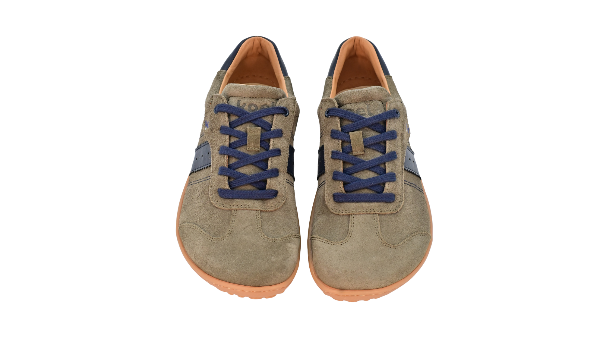 Barfußschuh für Erwachsene, geschlossene Zehenpartie, geschlossener Fersenbereich, Schnürung, seitlicher Streifen mit Perforation, flache Sohle, Draufsicht, Paar