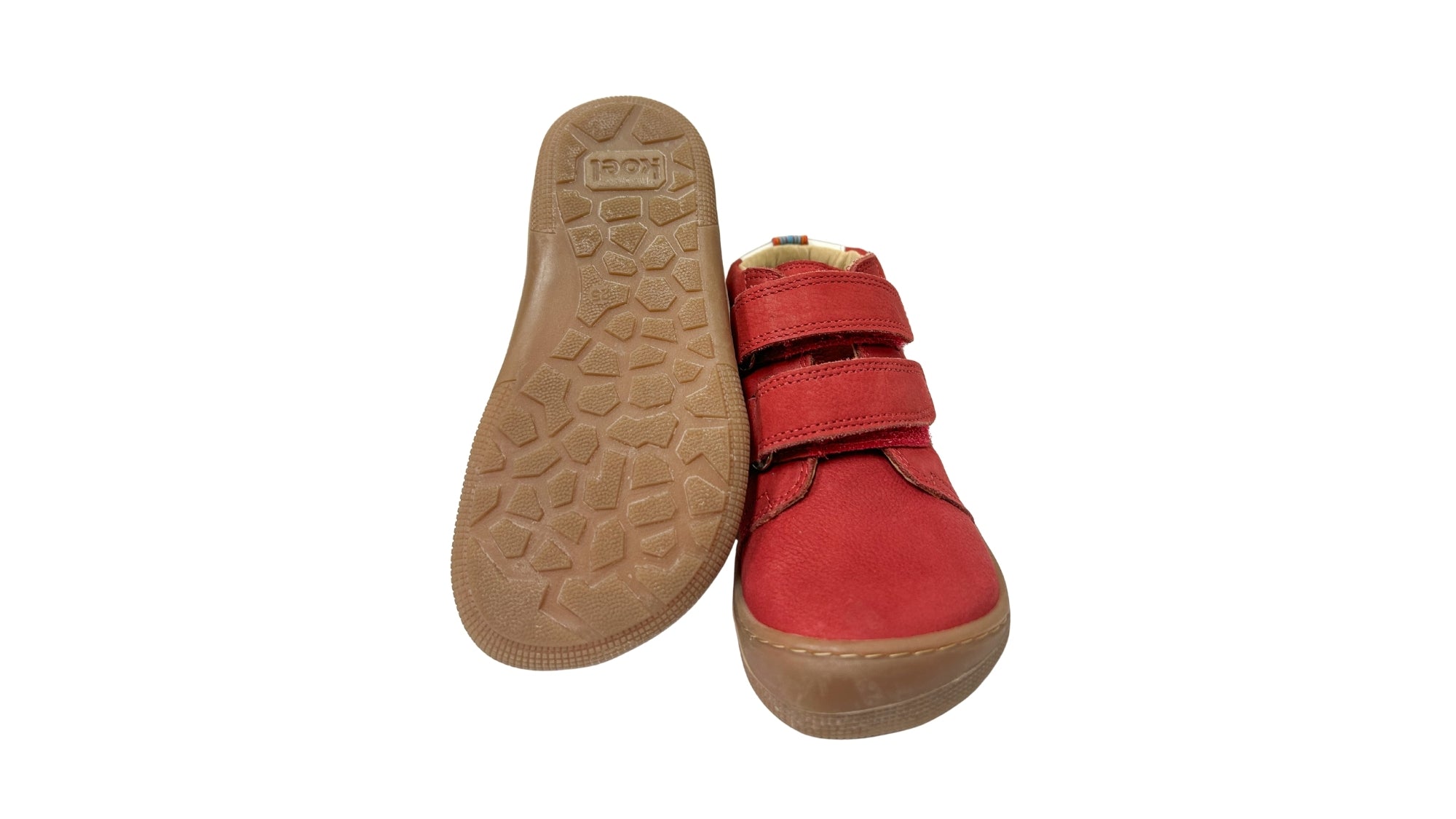 Barfußschuh für Kinder mit zwei Klettverschlüssen als Paar, Draufsicht und Ansicht von unten