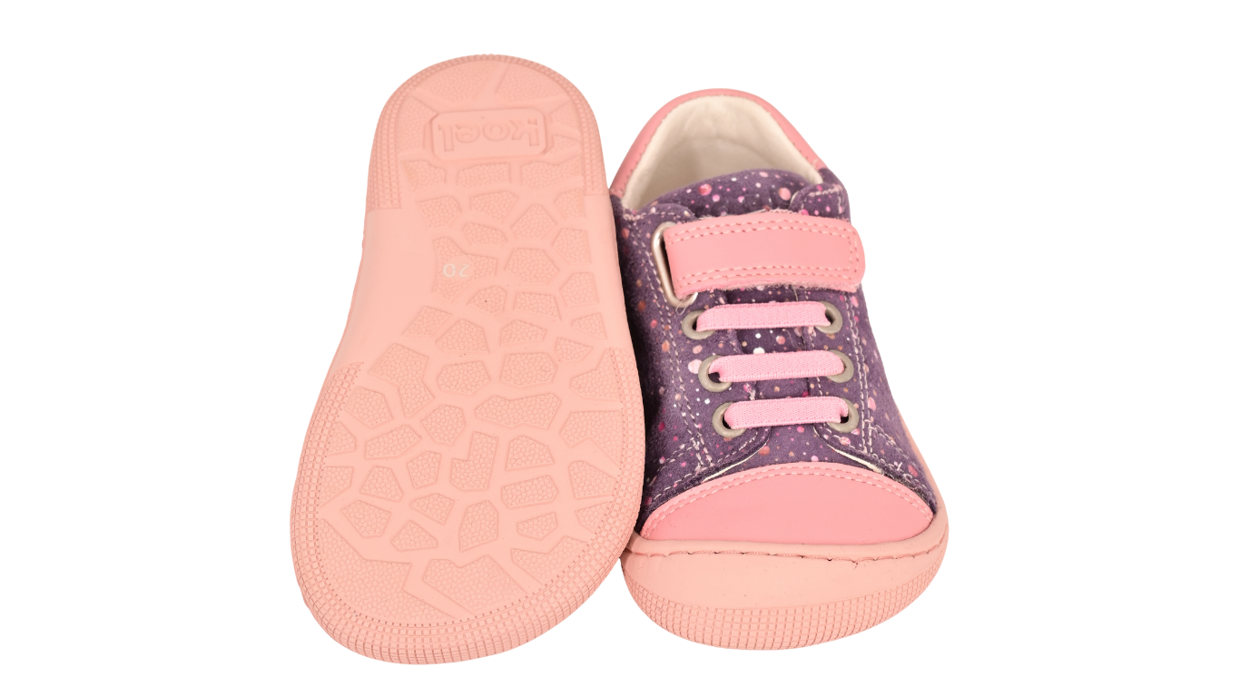 Barfußschuh für Kinder mit Klettverschluss als Paar, Draufsicht und Ansicht von unten