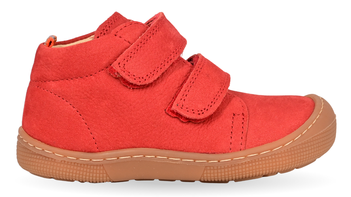 Barfußschuh für Kinder, knöchelhoch, geschlossene Zehen und geschlossener Fersenbereich, Doppelklettverschluss, flexible Sohle, Einzelschuh, Seitenansicht außen