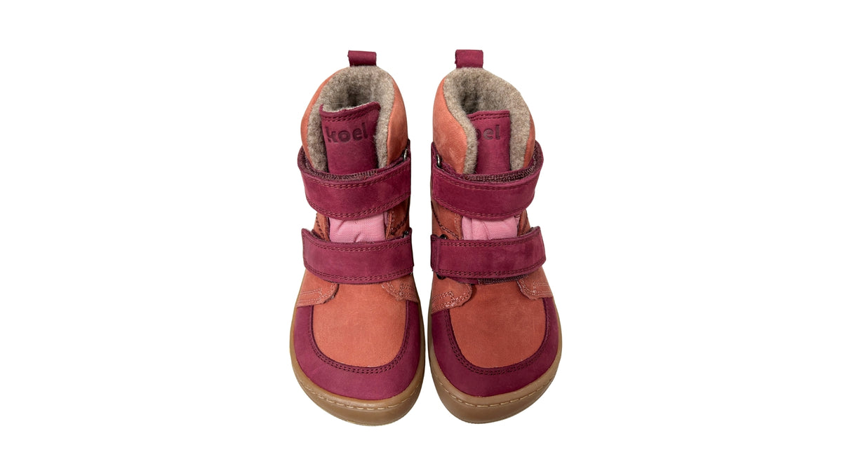 Barfußschuh für Kinder mit zwei Klettverschlüssen, breiter Zehenbox und geschlossenem Schaft als Paar, Vorderansicht