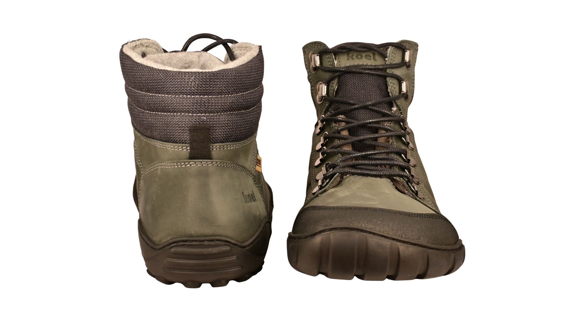Barfußstiefel für Erwachsene mit Schnürung als Paar, Vorder- und Rückansicht