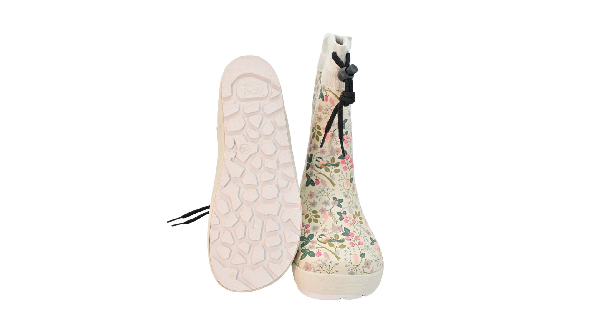 Barfußstiefel für Kinder ohne Verschluss mit geschlossenem Schaft als Paar, Vorderansicht und Ansicht von unten