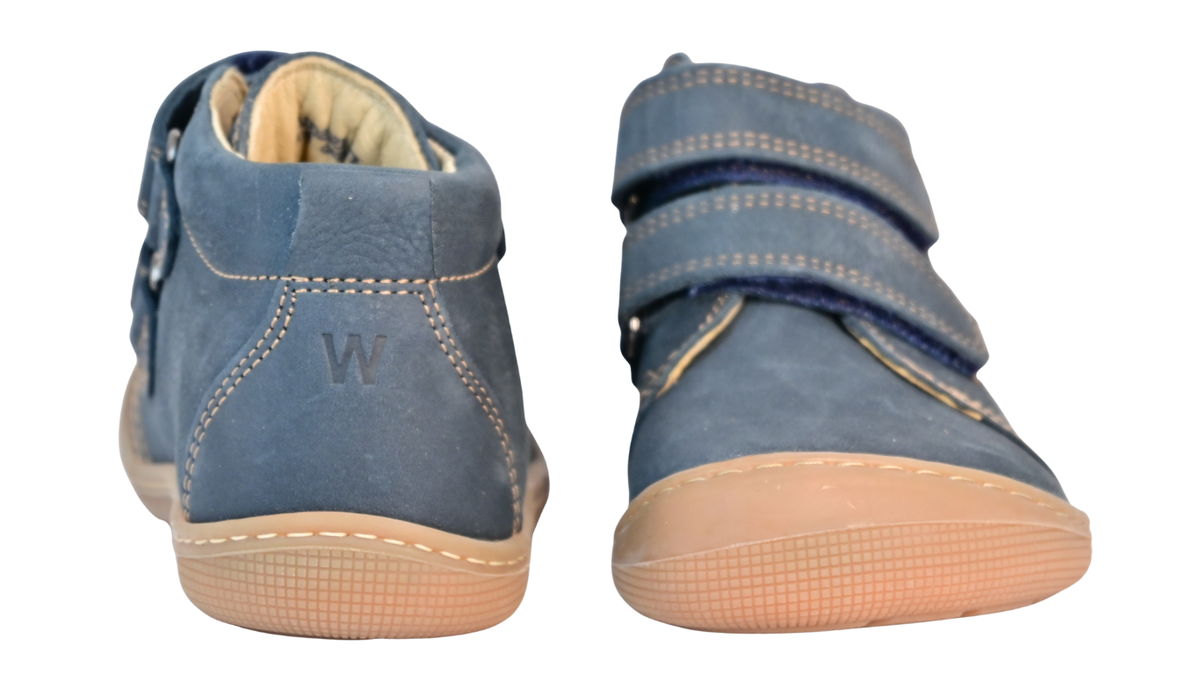 Barfußschuh für Kinder mit zwei Klettverschlüssen als Paar, Vorder- und Rückansicht