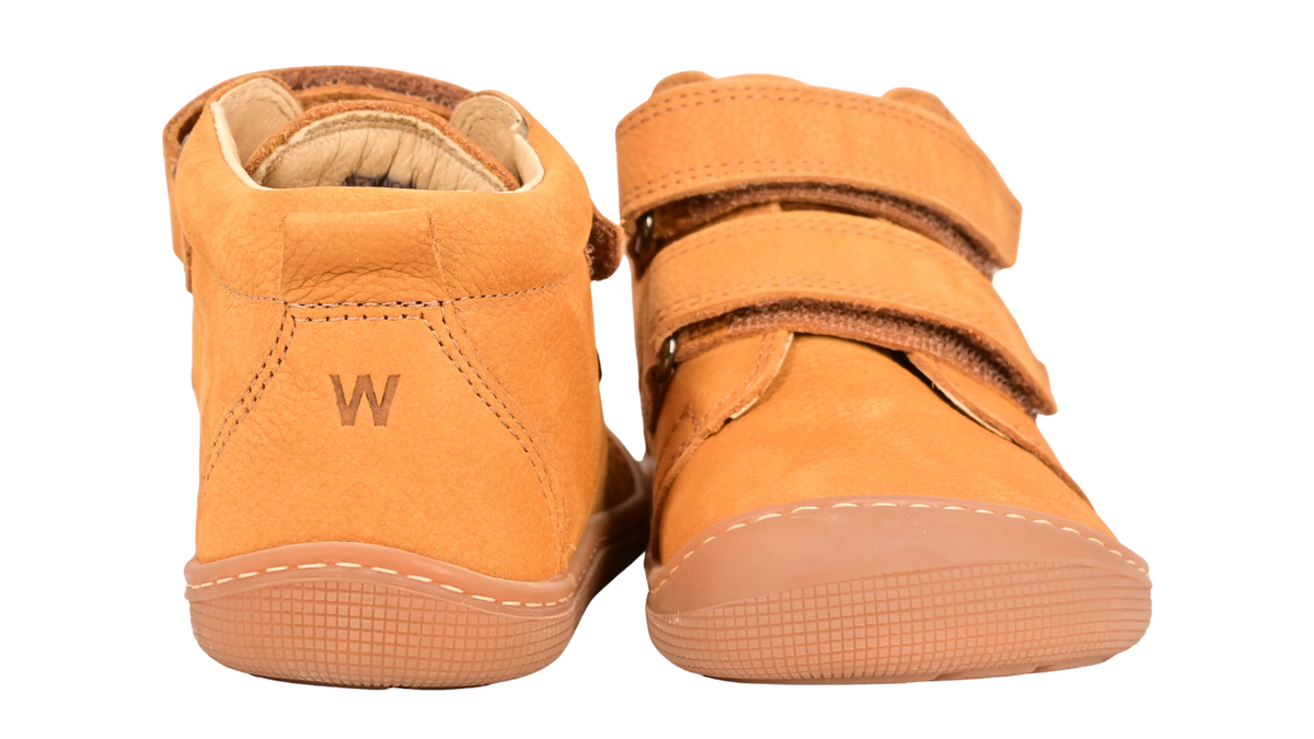 Barfußschuh für Kinder mit zwei Klettverschlüssen als Paar, Vorder- und Rückansicht
