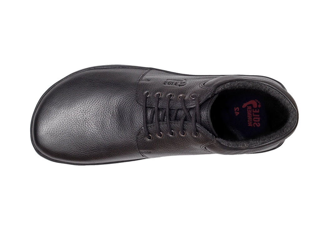 Barfußschuh, geschlossene Zehen und geschlossener Fersenbereich, Schnürsenkel, einzelner Schuh, Draufsicht