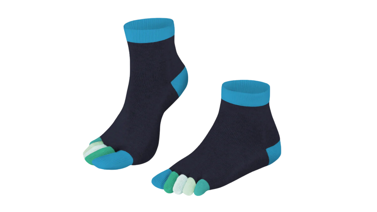 Zehensocken mit getrennten Zehen, kurzem Schaft und elastischem Bund, ausgearbeitete Ferse, Seitenansicht innen