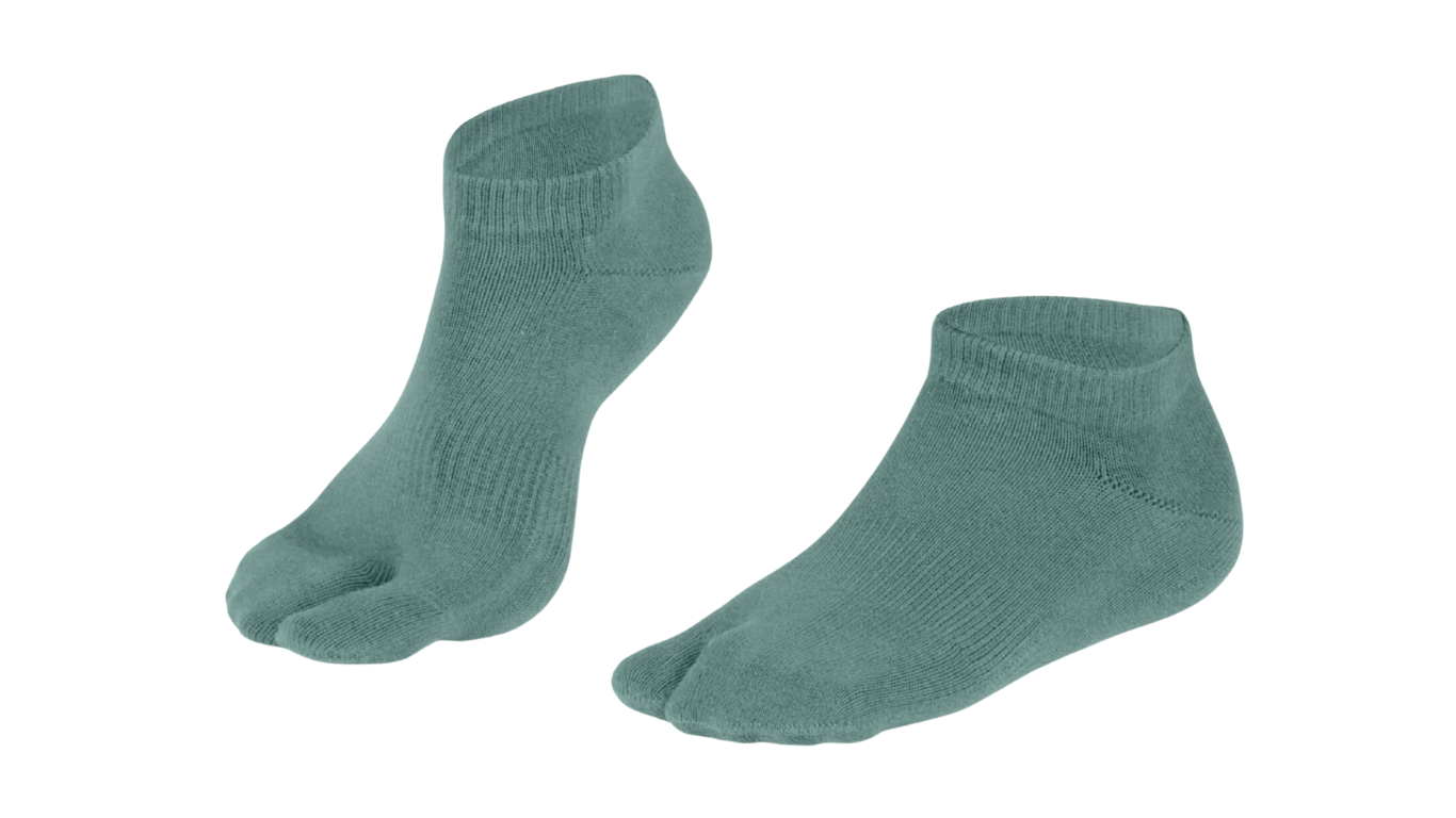 Zehensocken, separate Zehen, knöchelhoher Schaft, elastischer Bund, Paaransicht, schräge Vorderansicht