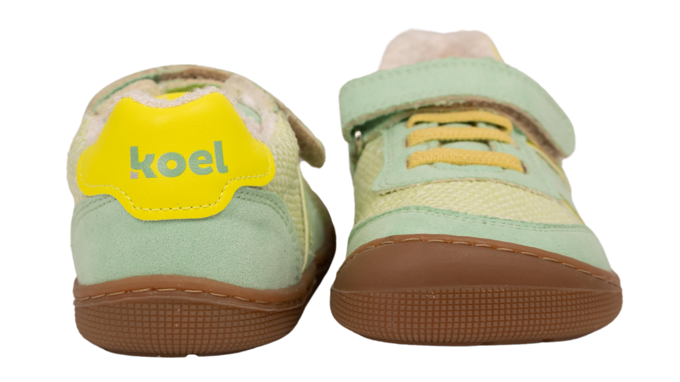 Barfußschuh für Kinder mit Klettverschluss und Schnürung als Paar, Vorderansicht und Rückansicht