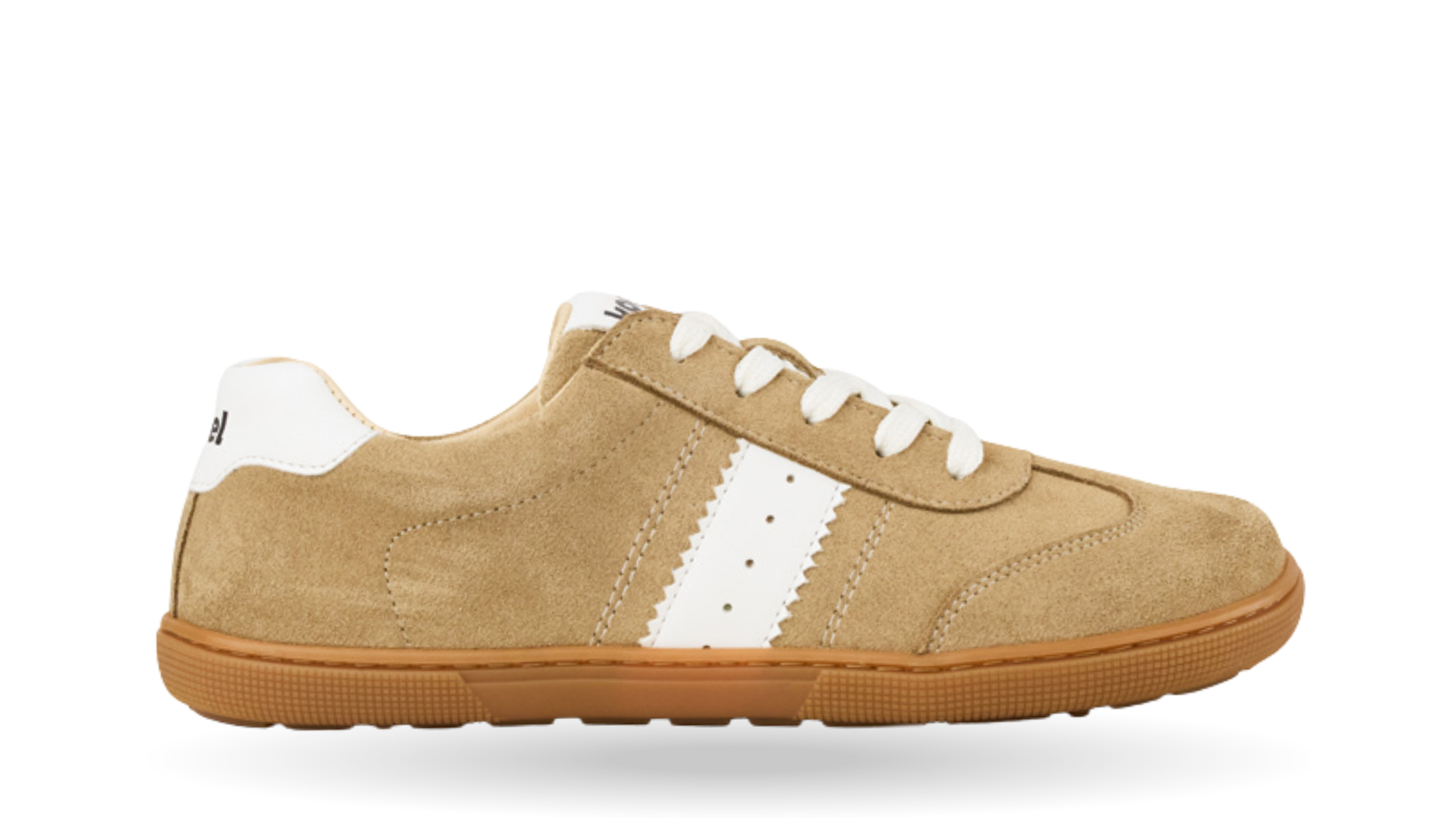 Barfußschuh für Erwachsene, geschlossene Zehenpartie, geschlossener Fersenbereich, Schnürung, seitliche Streifen mit Perforation, flache Sohle, Seitenansicht außen