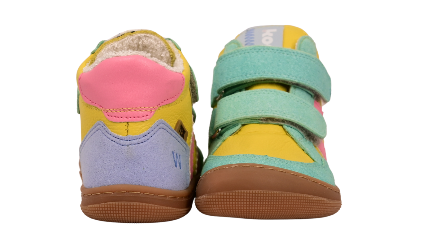 Barfußschuh für Kinder mit zwei Klettverschlüssen als Paar, Vorder- und Rückansicht