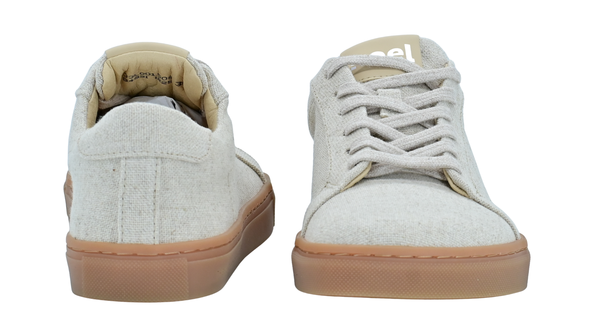 Barfußschuh für Erwachsene, geschlossene Zehenpartie, geschlossener Fersenbereich, Schnürung, textile Oberfläche, flache Sohle, Vorder- und Rückansicht als Paar