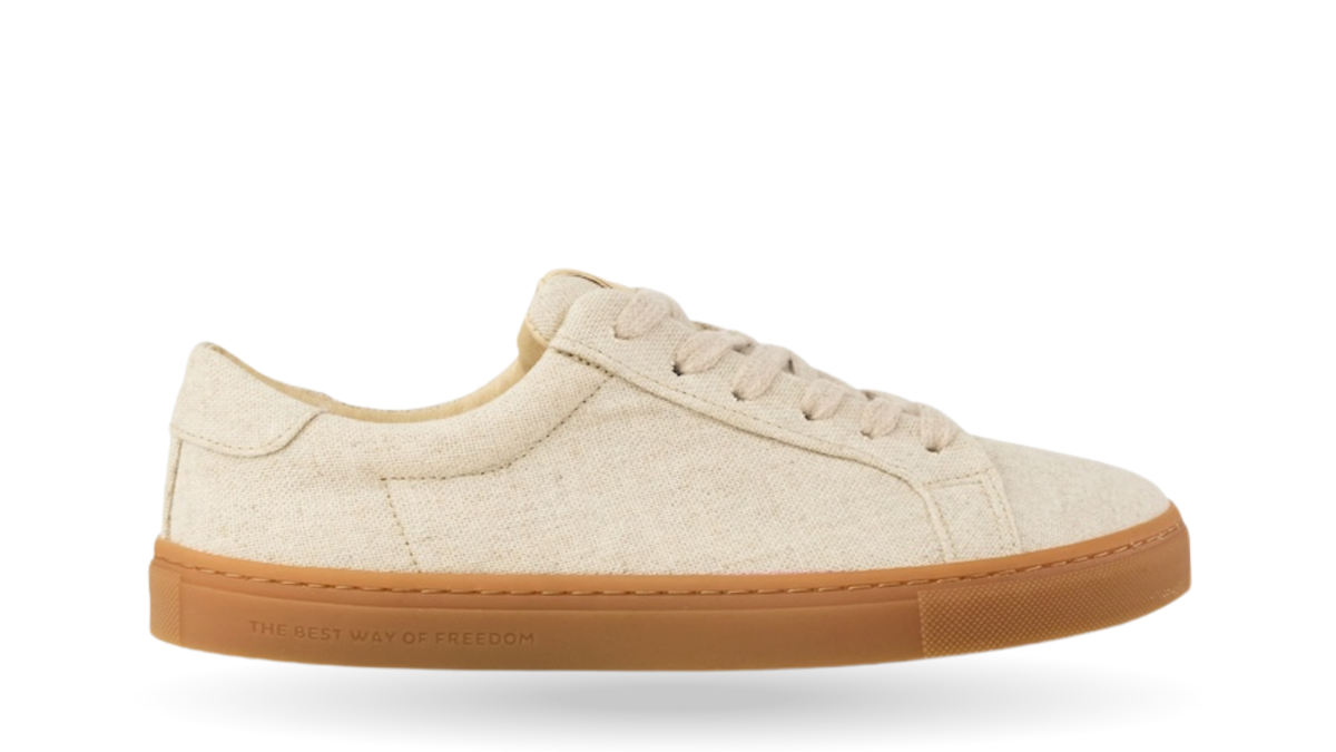 Barfußschuh für Erwachsene, geschlossene Zehenpartie, geschlossener Fersenbereich, Schnürung, textile Oberfläche, flache Sohle, Seitenansicht außen