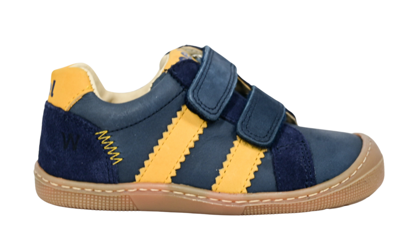 Barfußschuh für Kinder, geschlossene Zehen und geschlossener Fersenbereich, Doppelklettverschluss, flexible Sohle, Einzelschuh, Seitenansicht außen