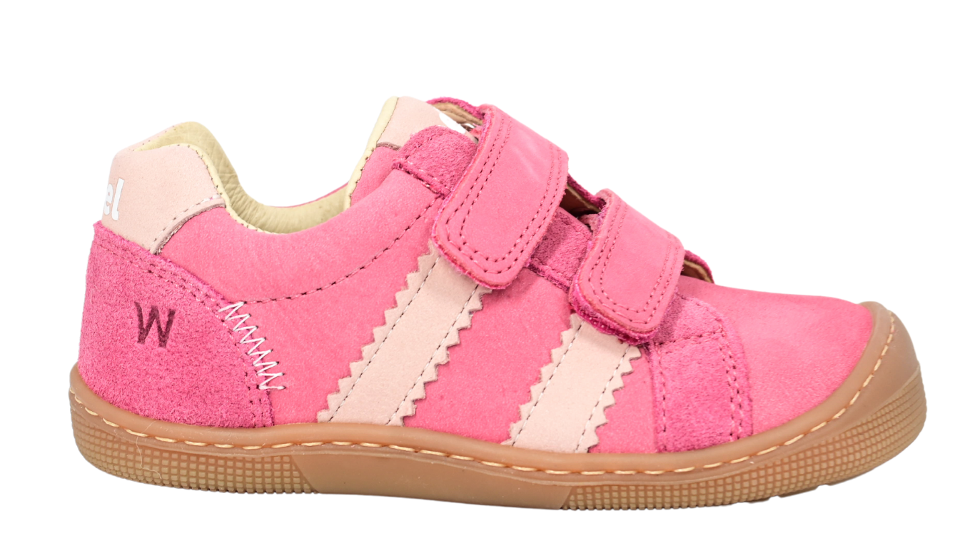 Barfußschuh für Kinder, geschlossene Zehen und geschlossener Fersenbereich, Doppelklettverschluss, flexible Sohle, Einzelschuh, Seitenansicht außen