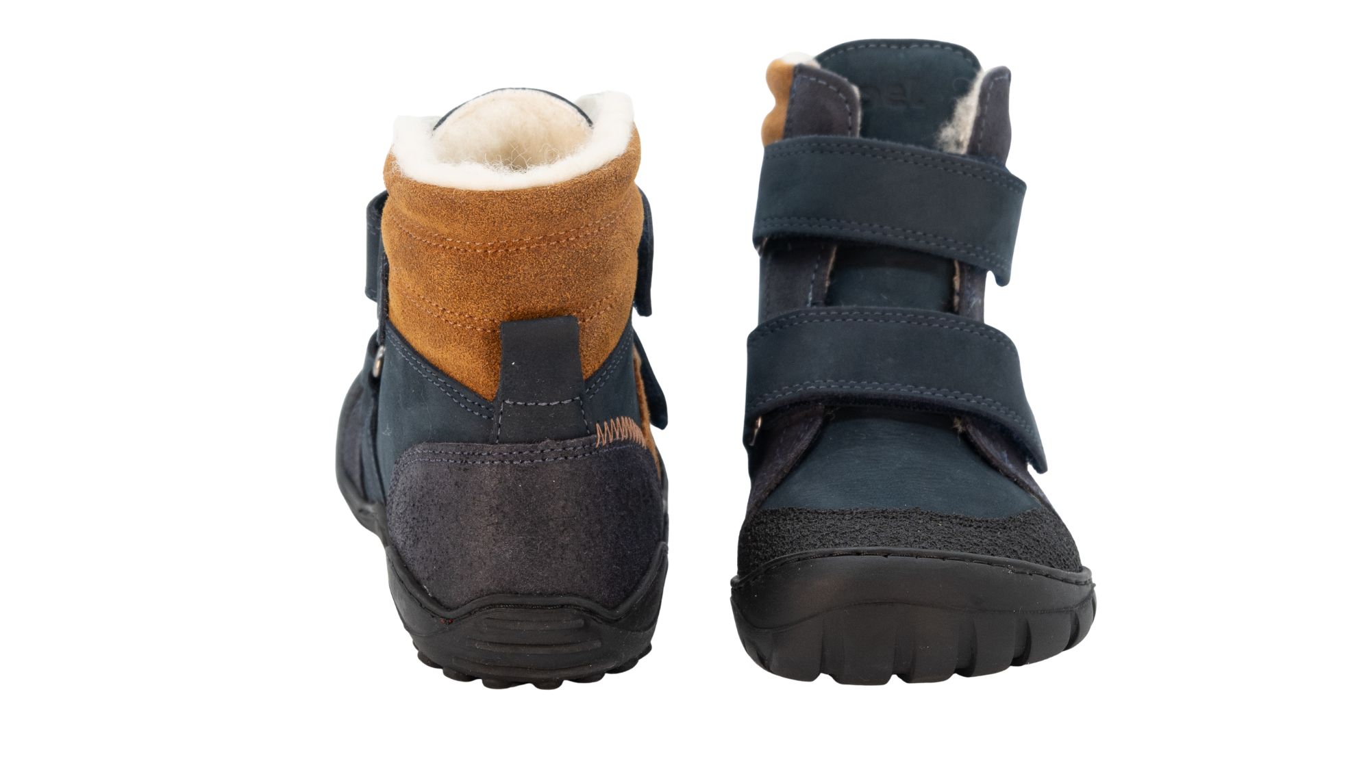 Koel Milo 3.0 Hydro WP, wasserdichter Leder-Kinderstiefel mit zwei Klettverschlüssen und robuster Profilsohle, Vorderansicht und Rückansicht als Paar