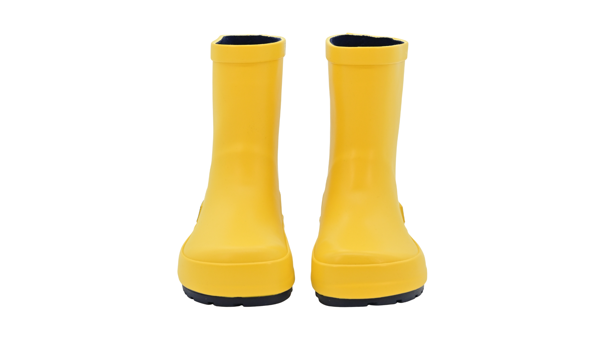 Barfußgummistiefel für Kinder, hoher Schaft, geschlossene Zehen und geschlossener Fersenbereich, flexible Profilsohle, Vorderansicht als Paar