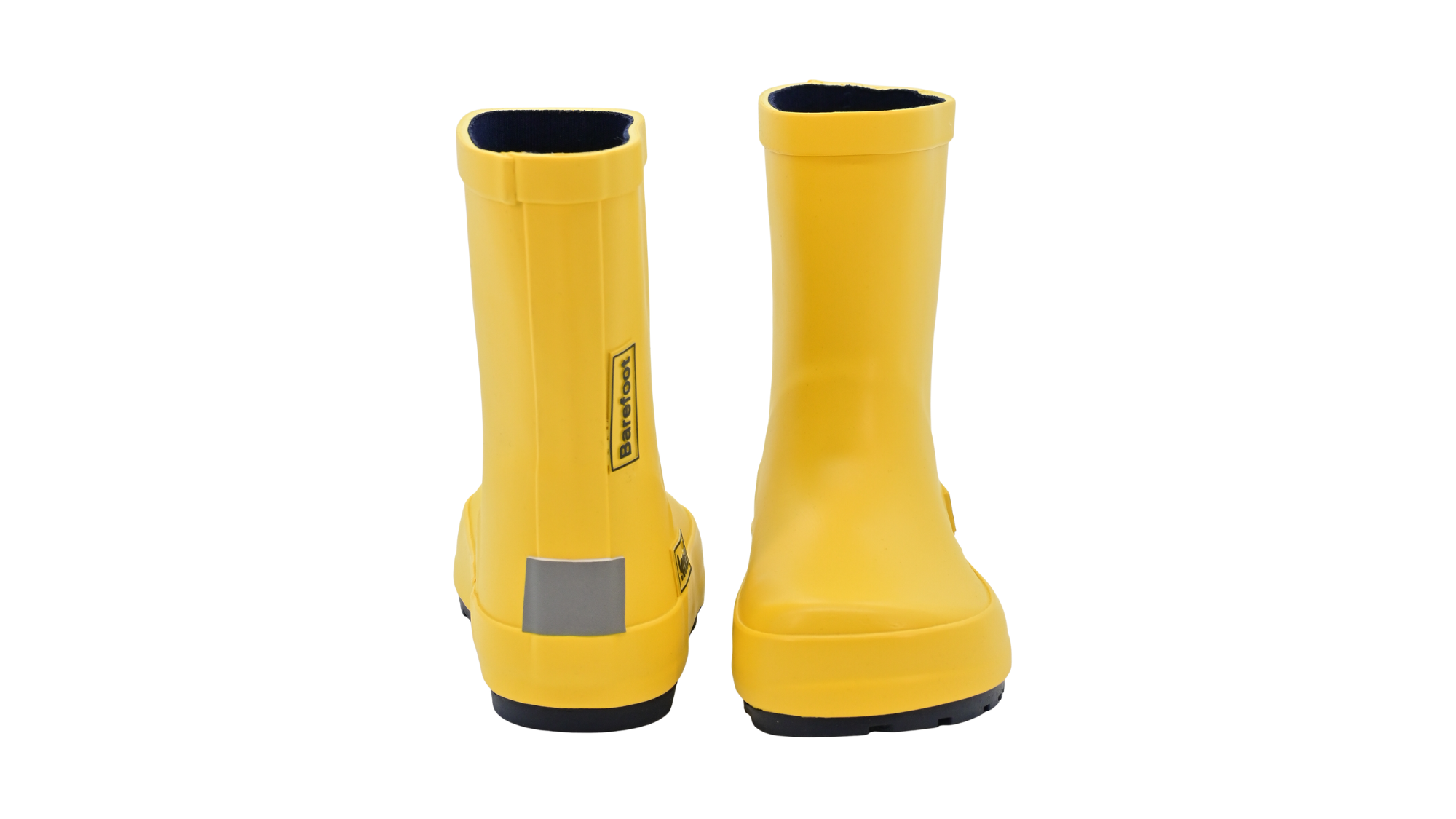 Barfußgummistiefel für Kinder, hoher Schaft, geschlossene Zehen und geschlossener Fersenbereich, flexible Profilsohle, Vorder- und Rückansicht als Paar