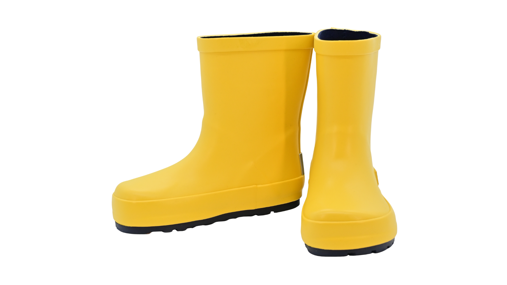 Barfußgummistiefel für Kinder, hoher Schaft, geschlossene Zehen und geschlossener Fersenbereich, flexible Profilsohle, Vorder- und Seitenansicht als Paar