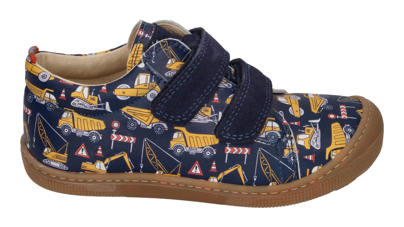 Barfußschuh für Kinder mit zwei Klettverschlüssen, breiter Zehenbox und geschlossenem Fersenbereich, Seitenansicht außen