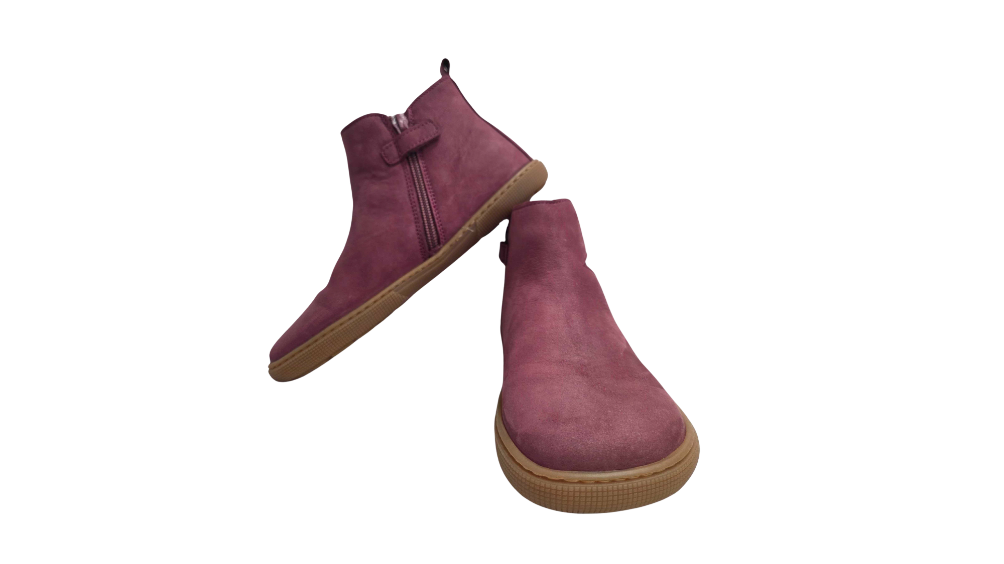 Paar Chelsea-Barfußschuhe für Kinder mit knöchelhohem Schaft, schräge Vorderansicht