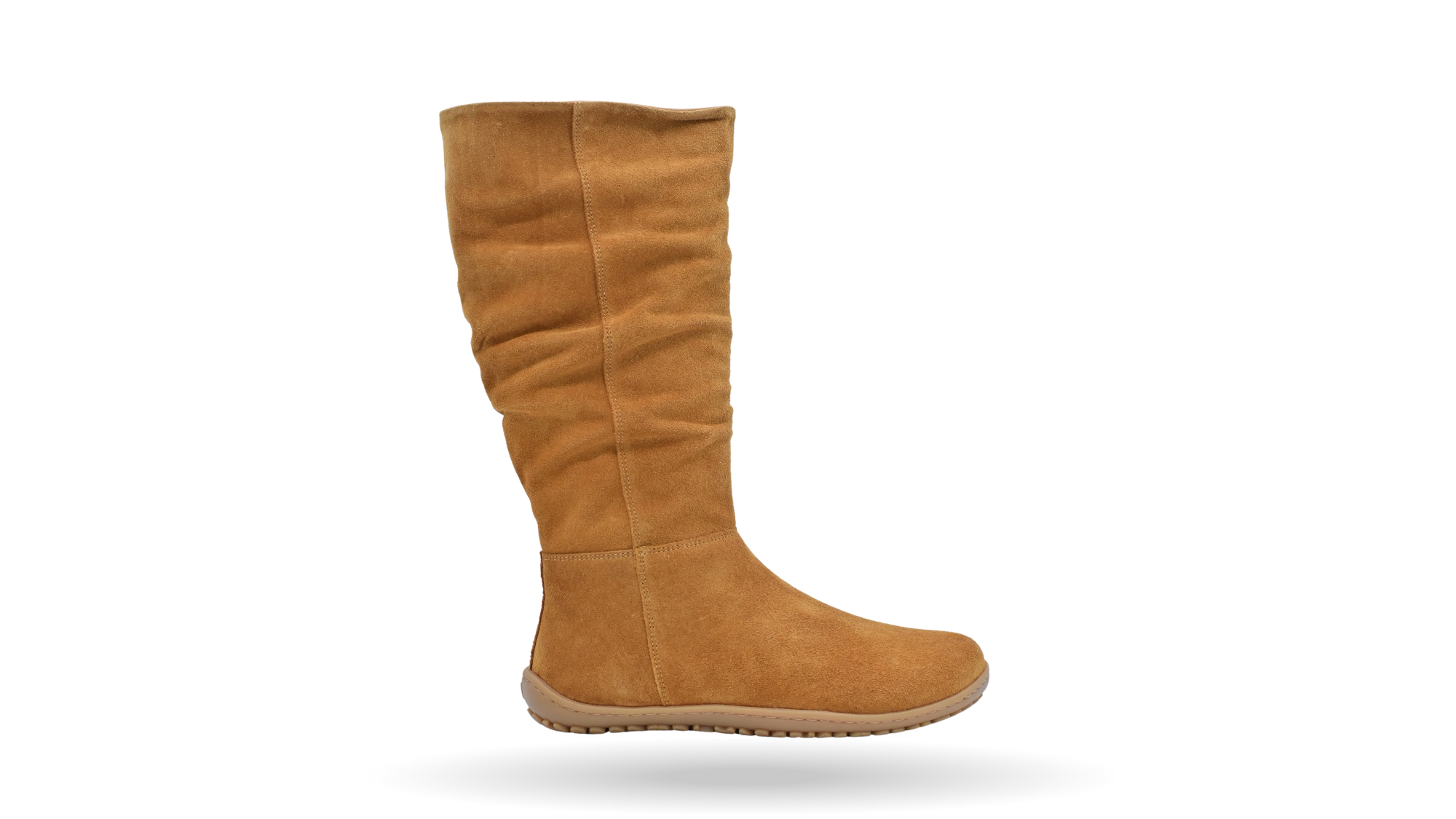Stiefel für Damen mit hohem Schaft, flacher Sohle und geschlossener Zehenpartie, Seitenansicht außen