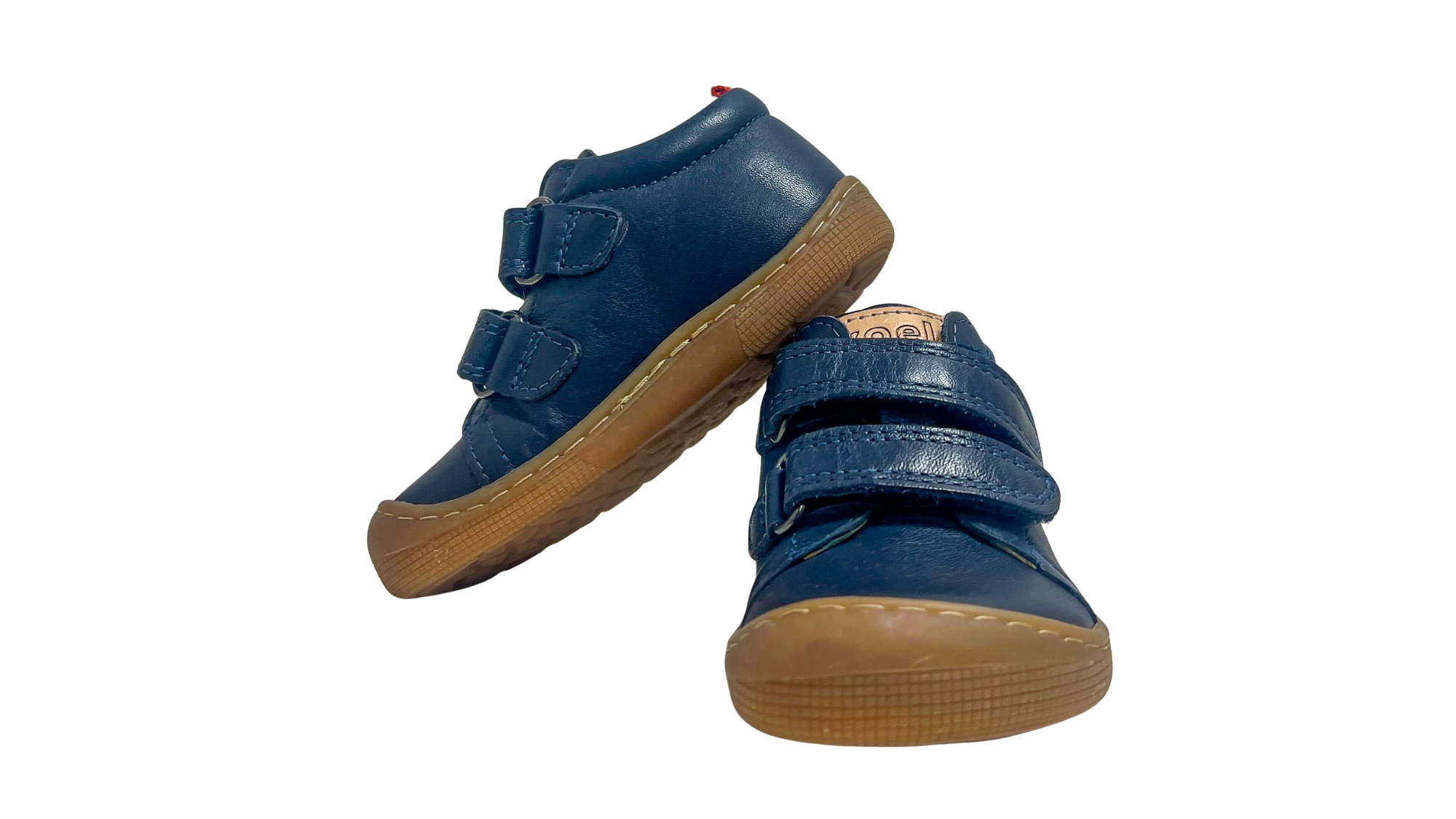Barfußschuh für Kinder mit zwei Klettverschlüssen als Paar, Vorder- und Seitenansicht