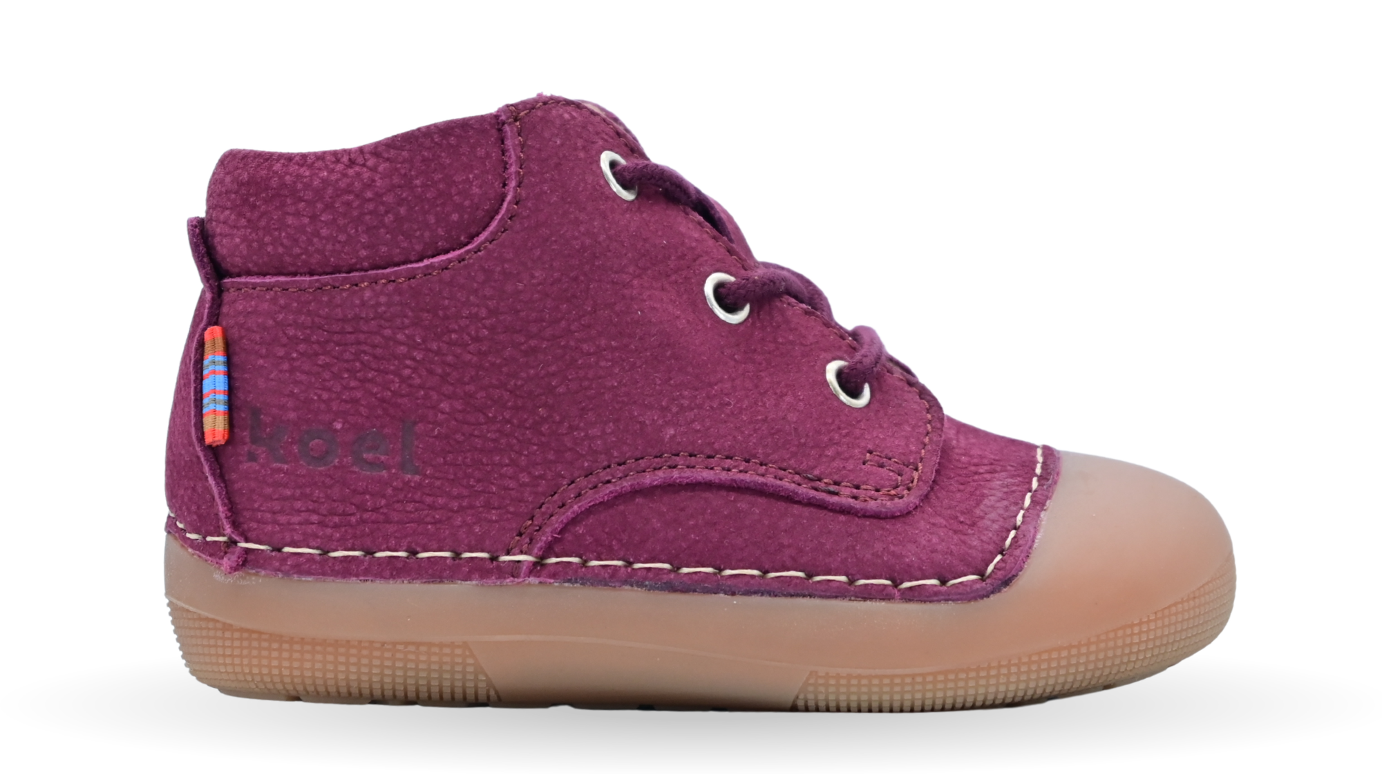 Barfußschuh für Kinder mit Schnürung, breiter Zehenbox und geschlossenem Fersenbereich, Seitenansicht außen