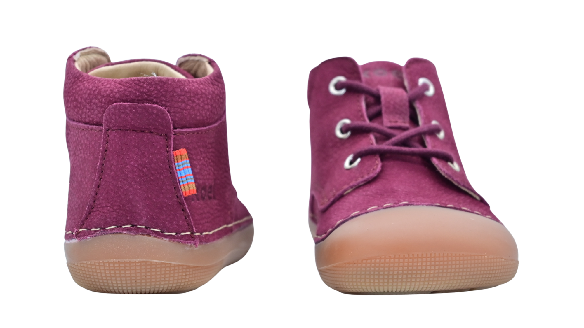 Barfußschuh für Kinder mit Schnürung als Paar, Rückansicht und Vorderansicht
