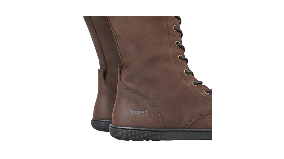 Kniehoher Damen-Barfußstiefel mit Schnürung und geschlossener Ferse, Detailansicht