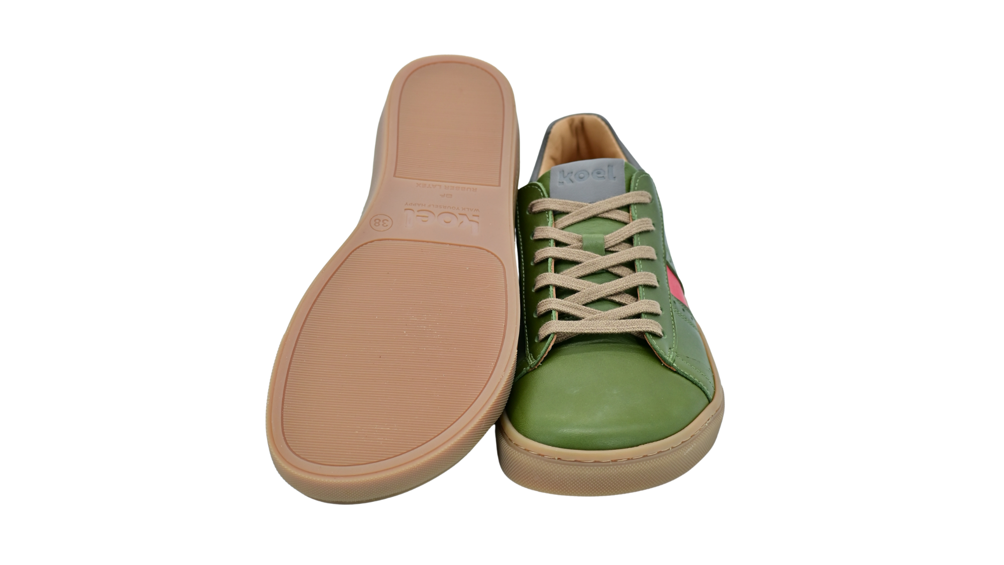 Barfußschuh für Erwachsene, geschlossene Zehenpartie, geschlossener Fersenbereich, Schnürung, seitlicher Streifen mit Perforation, flache Sohle, Ansicht von unten und Draufsicht als Paar