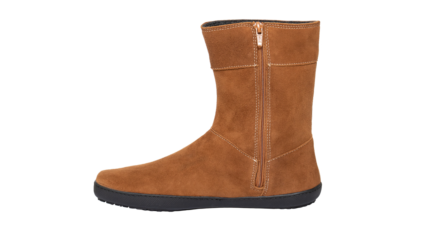 Barfußwinterstiefel, geschlossene Zehen und geschlossener Fersenbereich, ohne Verschluss, flexible Sohle, einzelner Schuh, Seitenansicht innen