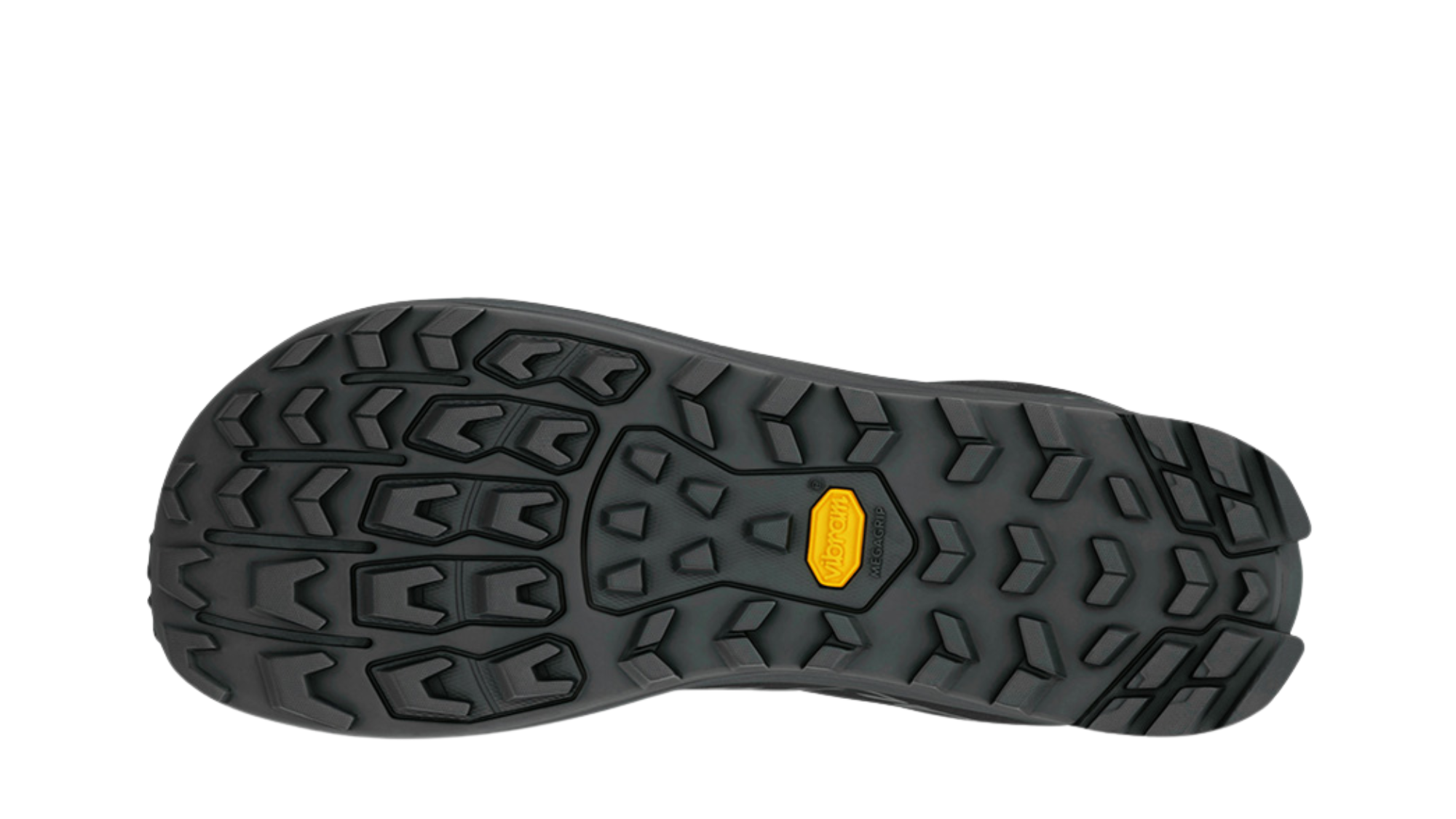 Barfußschuh für Erwachsene mit strukturierter Sohle und grobem Profil, Ansicht von unten.