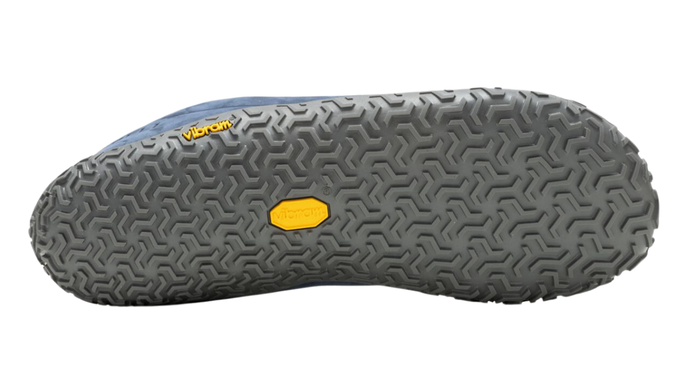 Barfußschuh mit profilierter Laufsohle und geometrischem Profilmuster, Ansicht von unten