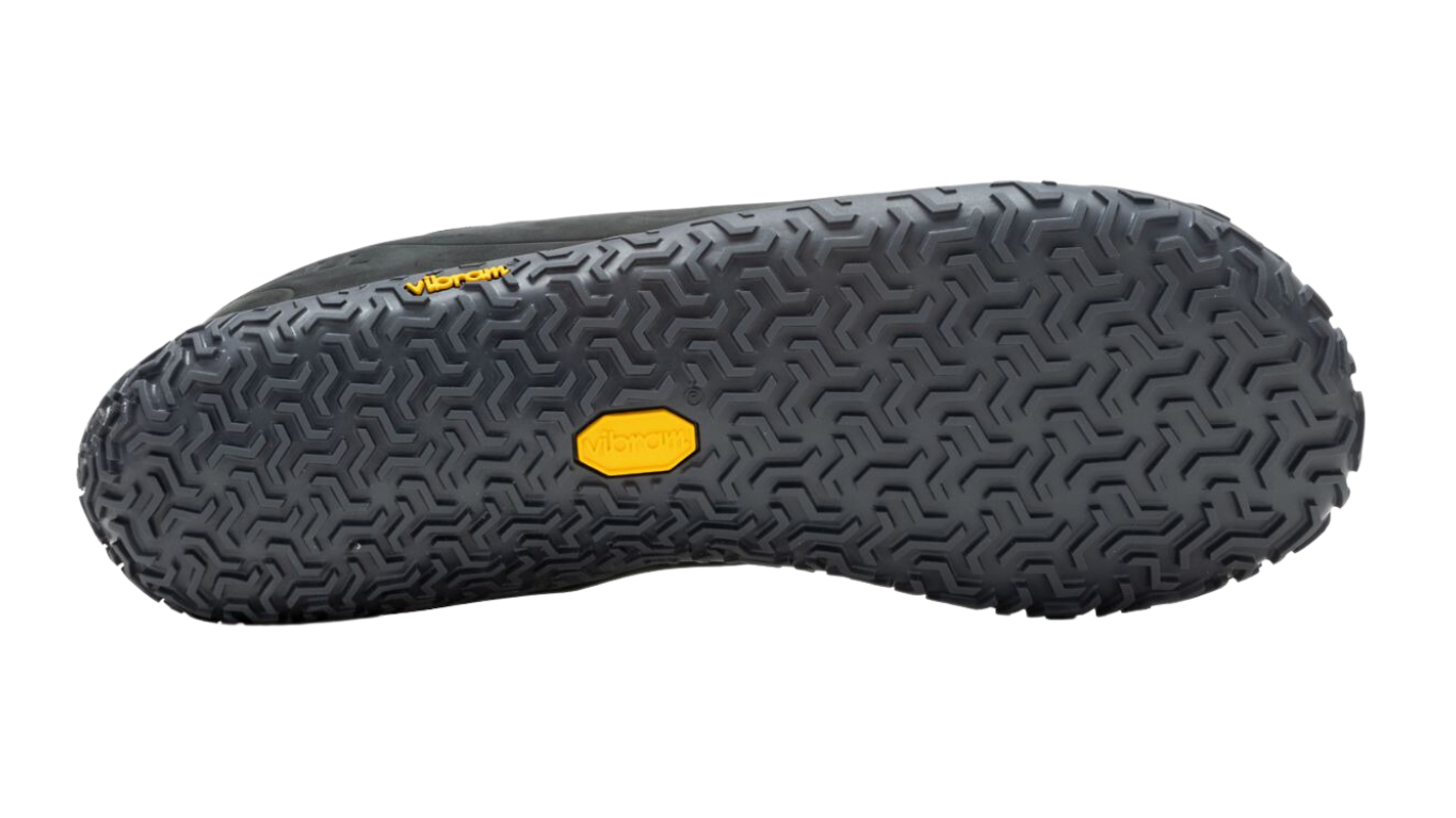 Barfußschuh mit profilierter Laufsohle und geometrischem Profilmuster, Ansicht von unten